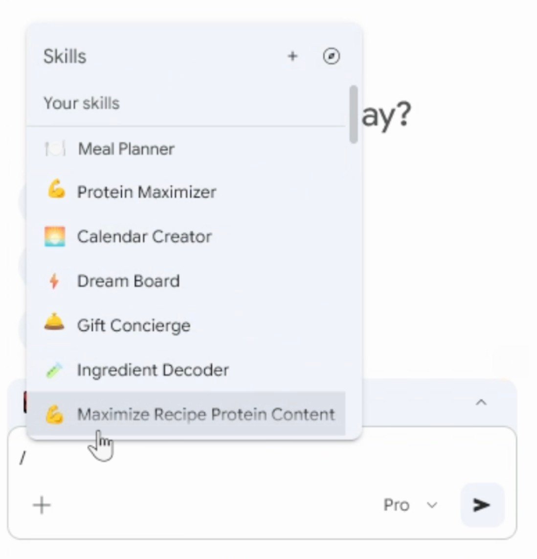 Example interface showing editing options for saved skills
