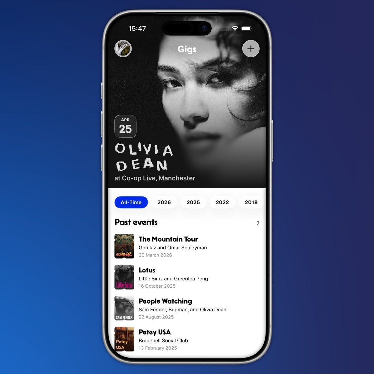 user uploading recent concert photos in Gigs app