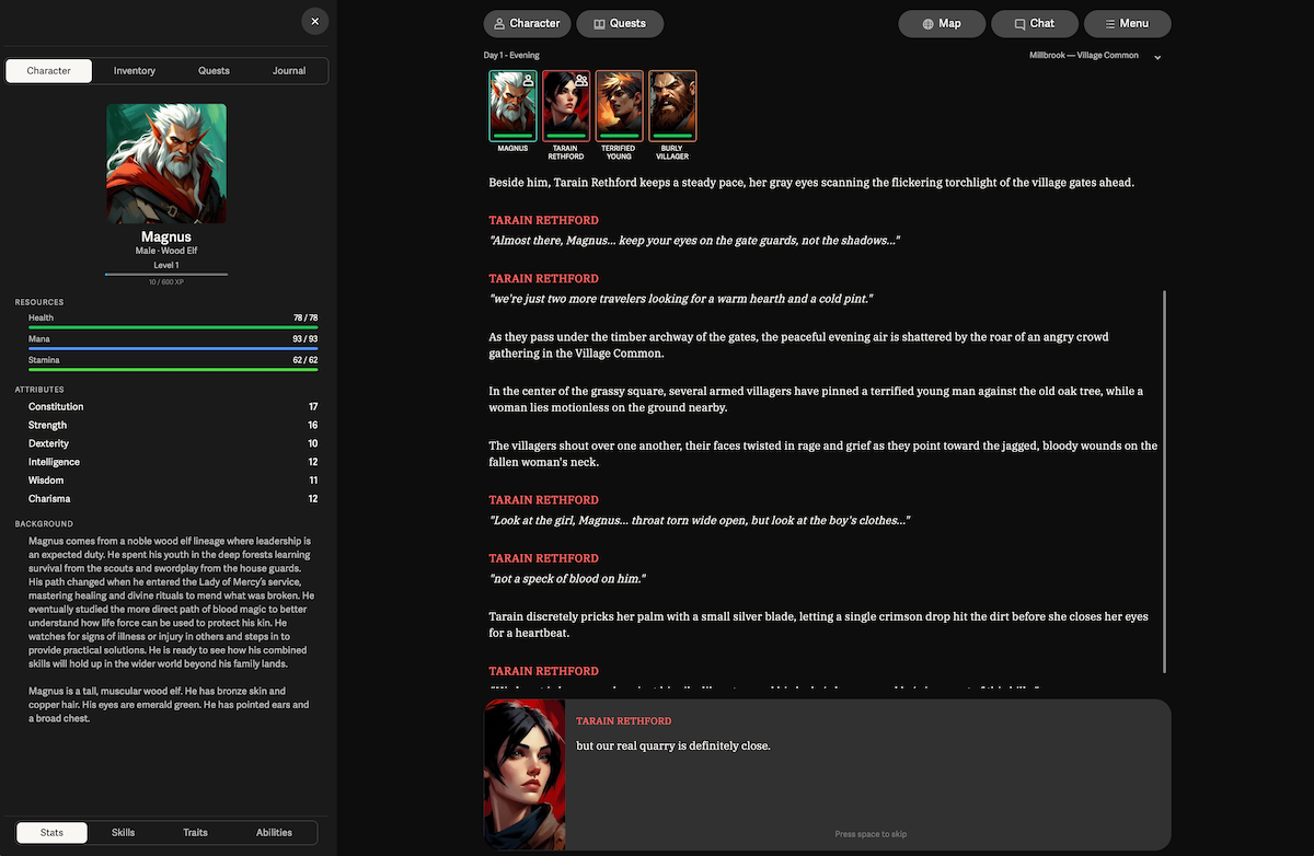 Player interacting with dynamic NPC dialog