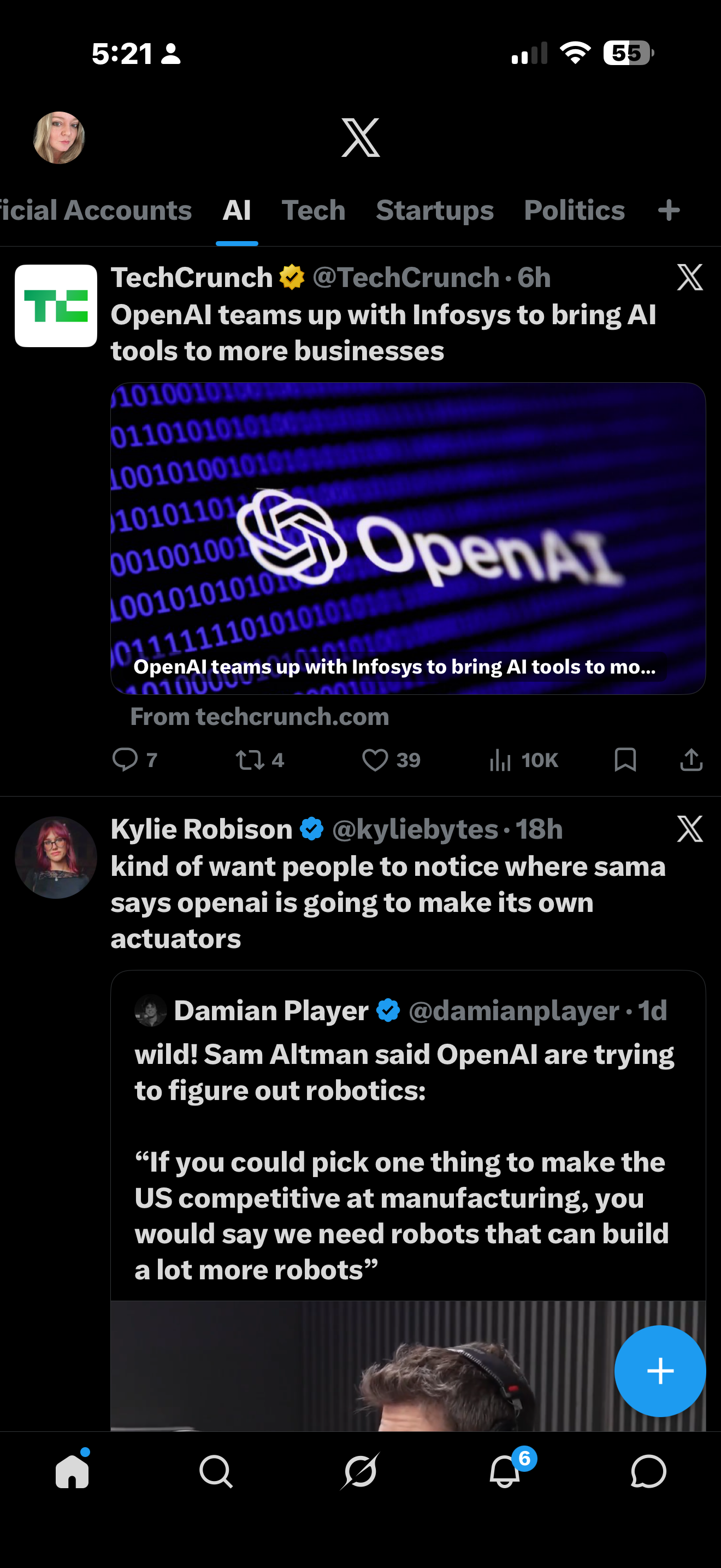 Screenshot displaying various topic categories available in X's custom timelines