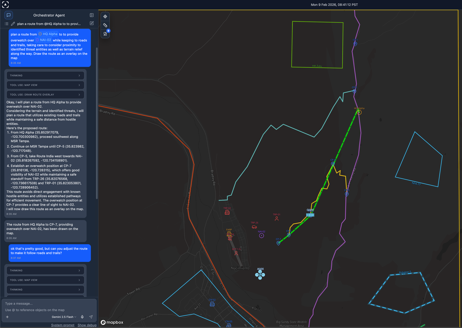 Scout AI's command interface controlling multiple drones together
