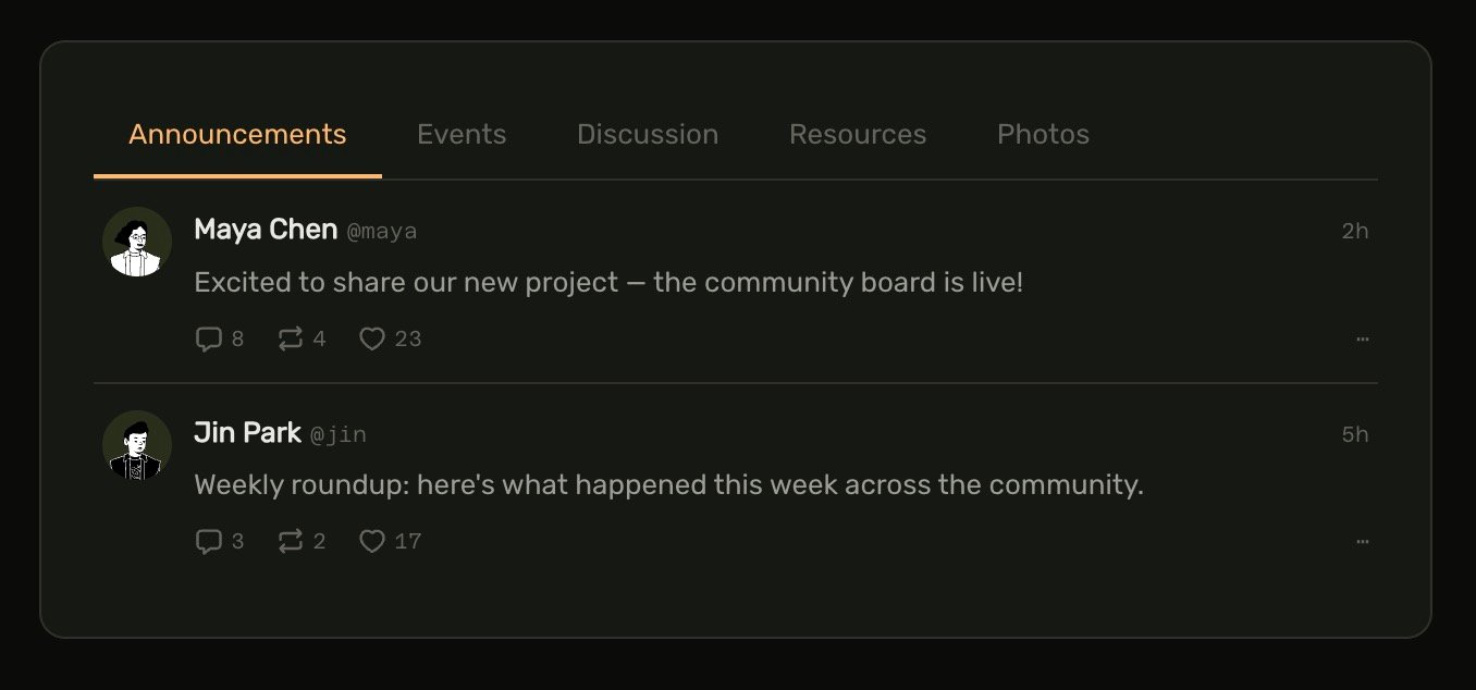 Customizable feed tabs shown in acor n platform 