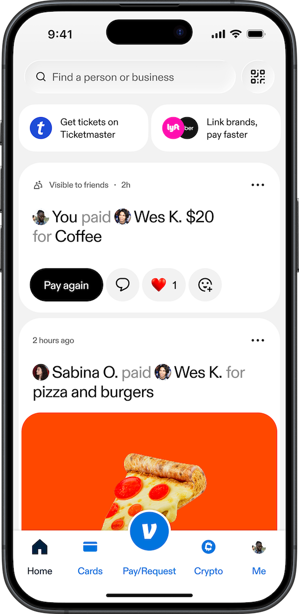 Venmo redesigned feed interface