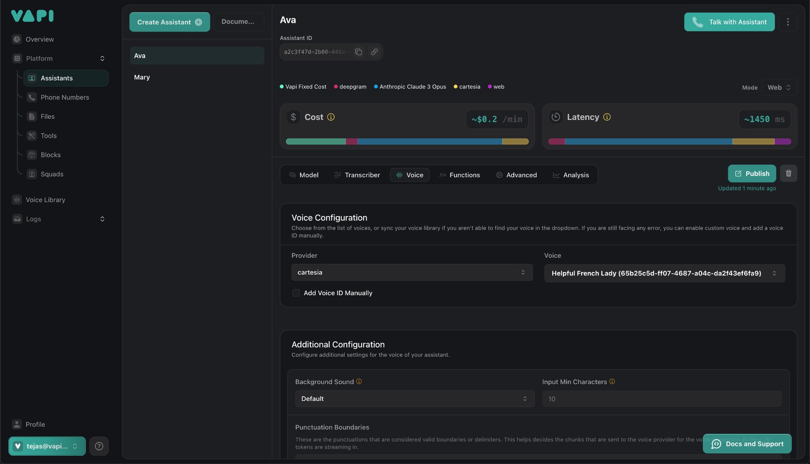 Vapi's Voice Platform interface