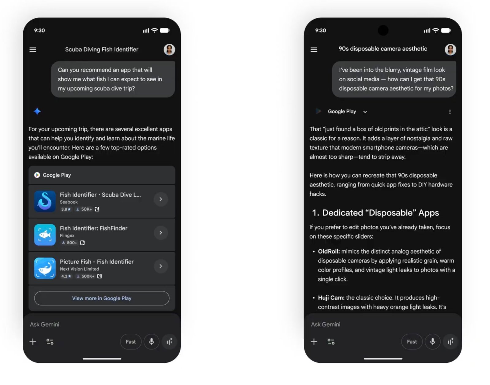 Gemini virtual assistant showcasing app recommendations