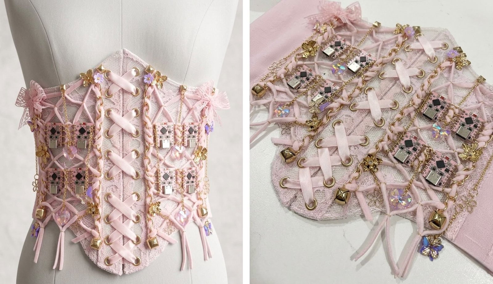 Wearable tech piece combining fiber art & circuit boards