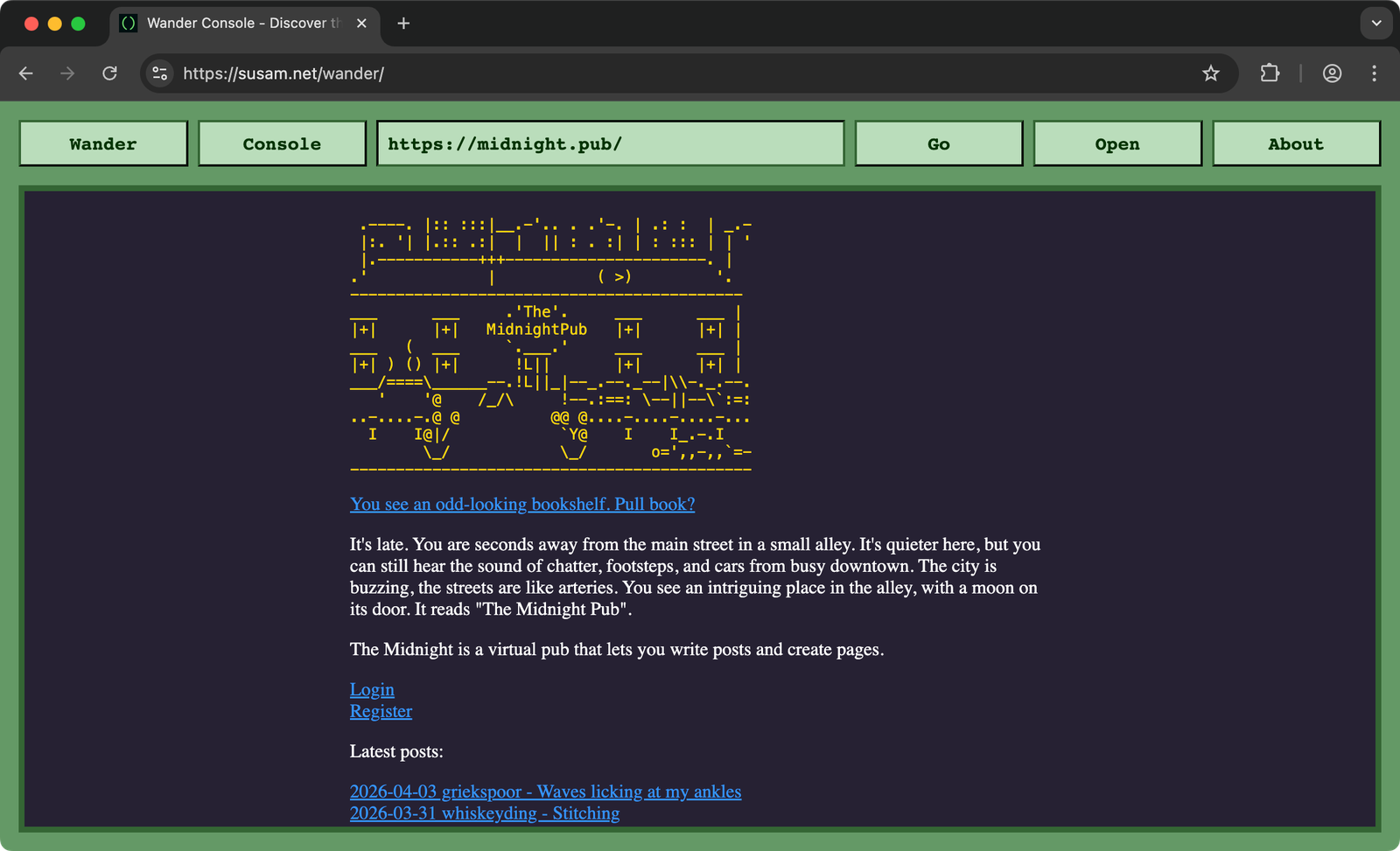 Screenshot showing various personalized Wander Consoles