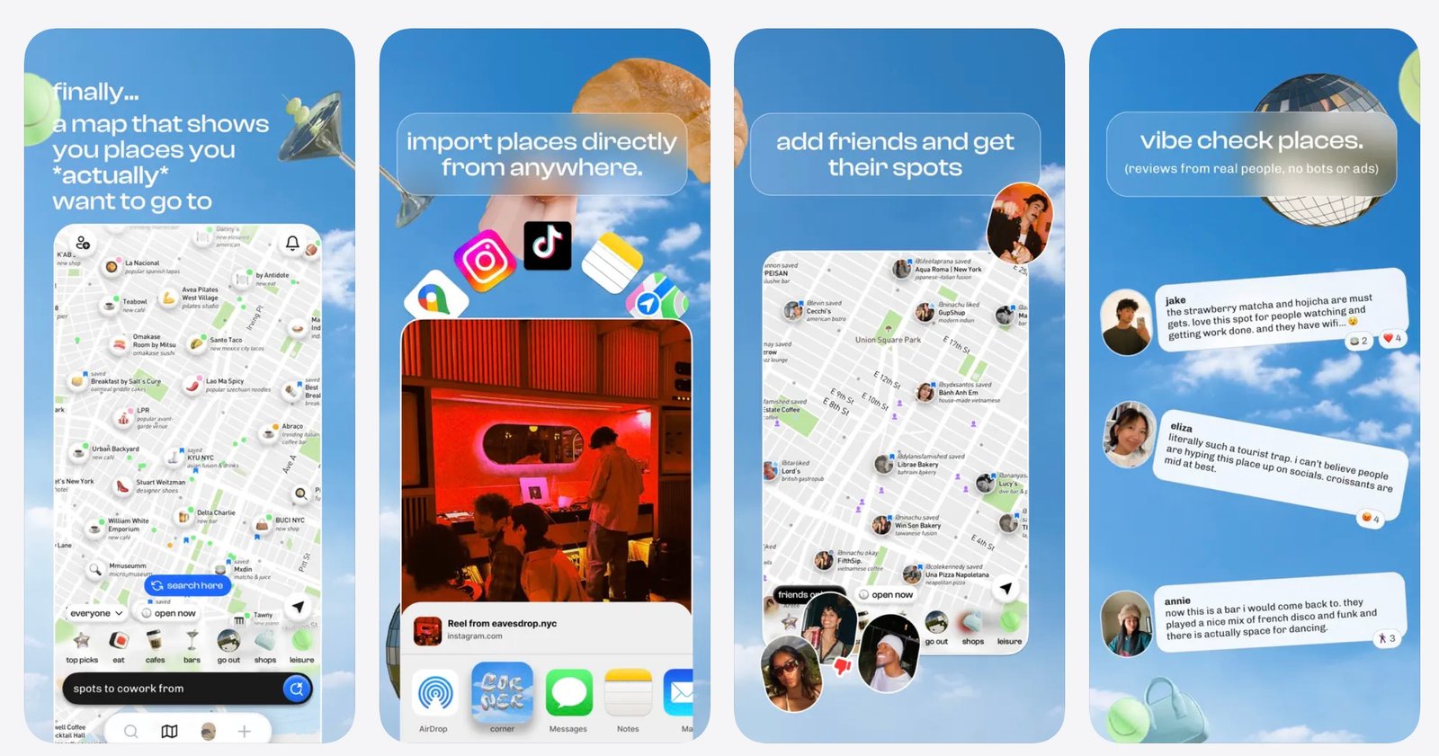 Corner app showing curated local spots