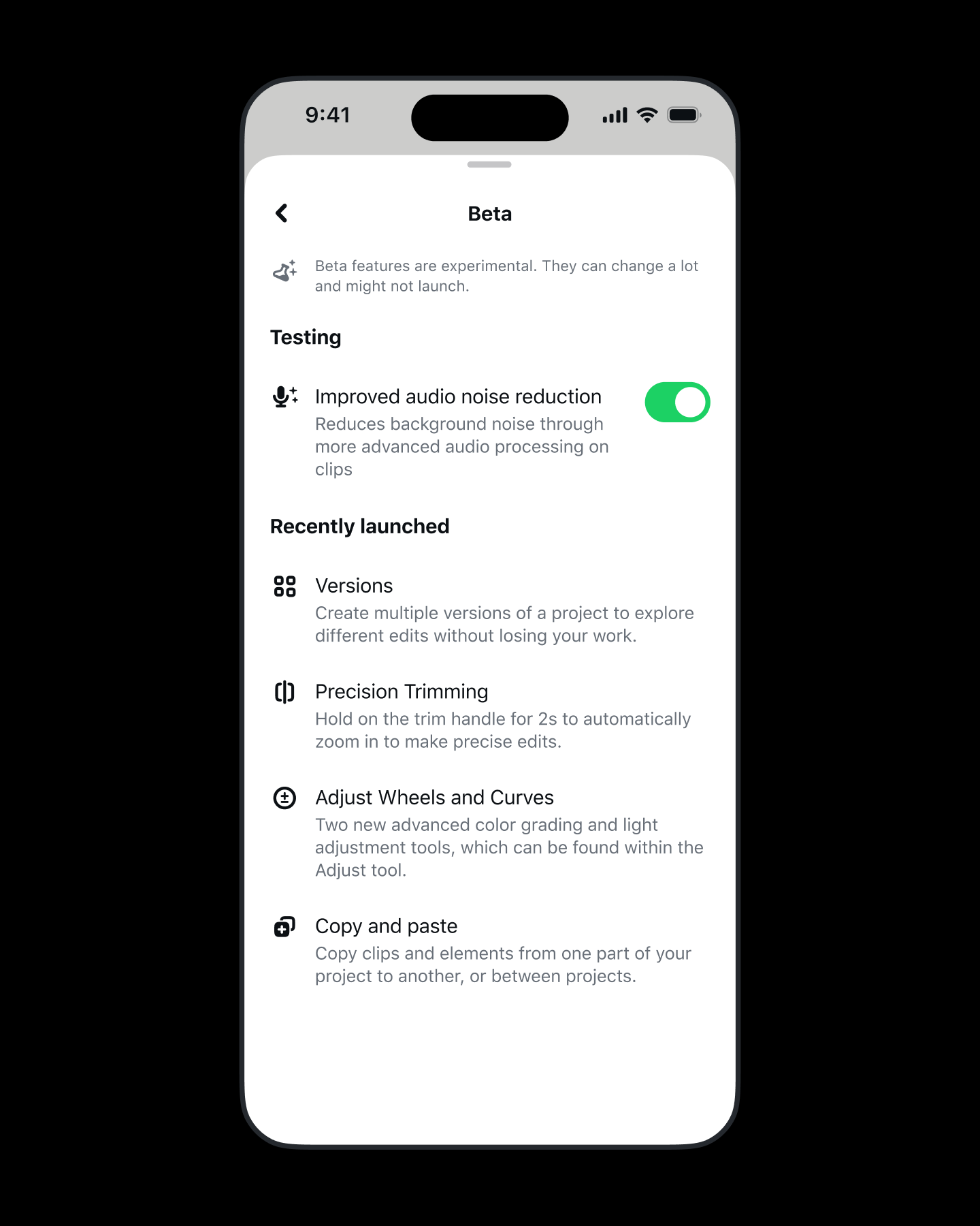 screenshot showcasing Meta's Edits app interface