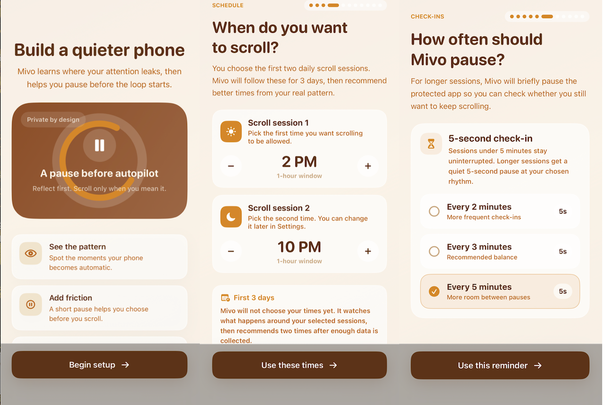 Mivo Scrolling app interface